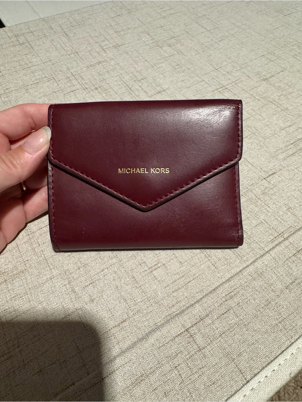 Michael Kors Maroon Leather Card Holder with Gold Logo